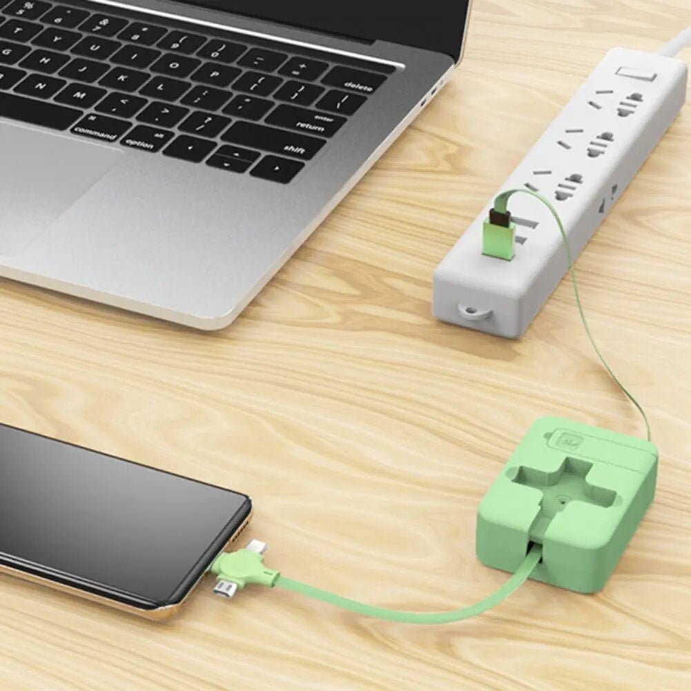 Rolo de cabo de carregamento retrátil 3 em 1: Rápido, versátil e arrumado - Innovoda